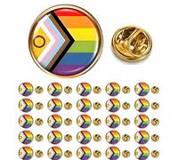 CINFAC 25/50/100pcs Round Inclusive New Progress Pride lapel Pin LGBTQ Progressive Rainbow flag Pride Pins Badge Bulk, Alloy Steel, no gemstone