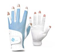 CINGHI LUSSO Adult Golf Gloves Fingerless Women‘s Golf Gloves, Elastic Lycra Fabric,Summer Breathable Ladies Golf Glove A Pair of Left and Right Hands -18-21 (Blue,20)