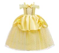CinheyU Girls Belle Princess Birthday Dress Beauty and the Beast Costume Carnival Halloween Christmas Cosplay Party Ball Gown Yellow 002 6-7T