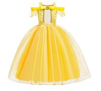 CinheyU Girls Belle Princess Birthday Dress Beauty and the Beast Costume Carnival Halloween Christmas Cosplay Party Ball Gown Yellow 004 5-6T