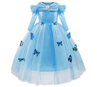 CinheyU Girls Cinderella Princess Birthday Dress Carnival Halloween Costume Pageant Christmas Evening Party Dance Ball Gown Blue 003 6-7T
