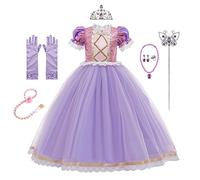 CinheyU Girls Sofia Princess Birthday Dress Rapunzel Carnival Halloween Costume Pageant Christmas Evening Party Gown w/Accessories Purple 004 8-9T