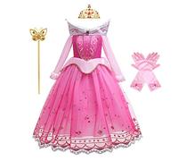 CinheyU Princess Birthday Dress Girls Sleeping Beauty Costume Halloween Christmas Fancy Party Outfits Rose w/Accessories 4-5T