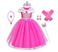 CinheyU Princess Birthday Dress Girls Sleeping Beauty Costume Halloween Xmas Fancy Party Outfits w/Accessories Hot Pink 8-9T