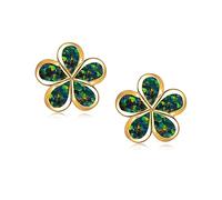 CiNily Gold Plated Flower Shaped Opal Hypoallergenic Stud Earrings Flower Dangle Drop Earrings Jewelry Gift for Women Girls Gemstone Earrings, Yellow Gold Plated Brass, Created Opal