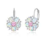 CiNily Opal Flower Earrings for Women Hypoallergenic Dangle Drop Earring, Multicolor Opal Short Drop Ear Rings Unique Earrings for Girls, 14K White Gold | Rose Gold | Gold Plated, White Gold Plated