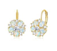 CiNily Opal Flower Earrings for Women Hypoallergenic Dangle Drop Earring, Multicolor Opal Short Drop Ear Rings Unique Earrings for Girls, 14K White Gold | Rose Gold | Gold Plated, Yellow Gold Plated