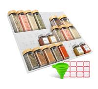 Cinimy Spice Drawer Organiser - 3 Tier Expandable Spice Rack Insert for Drawers, Kitchen, Countertops, Cabinet, Adjustable Seasoning Jars Holder with 60 Labels & Silicone Funnel, No Jars, White
