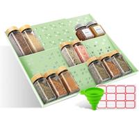 Cinimy Spice Drawer Organiser - 3 Tier Expandable Spice Rack Insert for Drawers, Kitchen, Countertops, Cabinet, Adjustable Seasoning Jars Holder with 60 Labels & Silicone Funnel, No Jars, Green