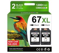 CINKCOCO 67XL Replacement for Hp 67xl Black Ink Cartridge Works for HP DeskJet 2755e 2700 2855e 2800 4155e 4255e 2755 2852e Envy 6055e 6000 6455e (2 Black)