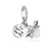 CINKOLA 925 Sterling Silver Airplane Passport Bead Charm for Charms Bracelets for Woman 5A Cubic Zirconias travel Beads (Glow-in-the-Dark Firefly Dangle)