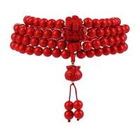 Cinnabar Crystal Bracelet Feng Shui Bracelet 108 Mala Beads Red Cinnabar Money Bag Pendant Longevity Wealth Quartz Bracelet Chakra Calabash Bangle Strong Talisman Prosperity/2193, 21213