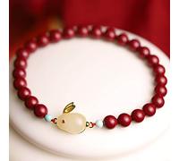 Cinnabar Crystal Feng Shui Wealth Hetian Jade Cute Rabbit Amulet Natural Gemstone Women Reiki Crystal Chakra Good Luck Talisman,8mm