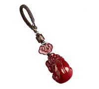 Cinnabar Ruyi Pi Xiu Keychain, Feng Shui Amulet for Wealth & Protection, Good Luck Charm for Car or Bag (Pixiu)