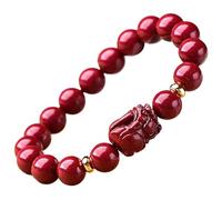 Cinnabar Wealth Pi Yao Bracelet - Feng Shui Gemstone for Luck & Prosperity - Stretchy Crystal Chakra Balance Bracelet(10MM)