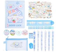 Cinnam-roll Stationery Set, Kawaii School Supplies with Pens Stickers Pencil Case Notebook Badge, Kawaii Stationery Back to School Gift for Kids Students Office Supplies (Blue)