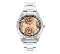 Cinnamon Roll Food Quartz Watch Stainless Steel Wrist Watches for Men Women Easy to Read