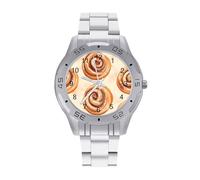 Cinnamon Roll Food Quartz Wrist Watch Stainless Steel Watches for Men Women Easy to Read