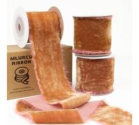 Cinnamon Velvet Ribbon - 2 Inch Wide Thick Frayed Vintage Handmade Fringe Silk Copper Brown Velvet Ribbon for Christmas Tree, Gift Wrapping, Wedding Invitations, Bridal Flower Bouquet