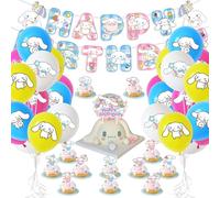 Cinnamorol Birthday Decorations, Cinamoroll Cake Topper, 30pcs, Driflo Gamer Party Decorations, Party Tableware Set, With Balloons, Bunting, Cake Topper, for Girl Kids Birthday Gift