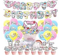 Cinnamoroll Birthday Party Decorations Supplies: Banner, Balloons, Cake Toppers, Cupcake Toppers, Ribbon, Cake Decorations for Kids