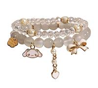Cinnamoroll Crystal Bead Bracelet My Melody Sanrio Bracelets Cute Cartoon Kawaii Elastic Beaded Bracelets for Girls Women, Adjustable, Crystal, no gemstone