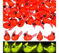 Cinnvoice 100 Pcs Mini Resin Red Cardinal Bird Luminous Tiny Northern Cardinal Figurine Glow in The Dark Christmas Ornaments for Gift Xmas Miniature Garden Crafts Cake Topper Christmas Decoration