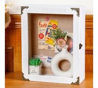 Cinnvoice 11x14 Inch Extra Deep Shadow Box Frame Depth 4.7in Shadow Boxes Display Cases with Cork Board Backing Rustic Burnt Wood Box for Flowers Bouquet Wedding Picture Photo and Keepsake(White)