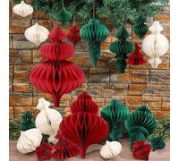 Cinnvoice 12 Pcs Christmas Large Hanging Honeycomb Balls Jumbo 3D Paper Christmas Tree Ornaments Decorative Lantern Honeycomb Decorations for Holiday Winter Xmas Party Wonderland(Red and Green)