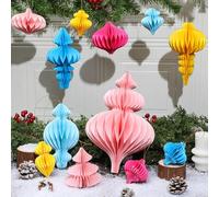 Cinnvoice 12 Pcs Christmas Large Hanging Honeycomb Balls Jumbo 3D Paper Christmas Tree Ornaments Decorative Lantern Honeycomb Decorations for Holiday Winter Xmas Party Wonderland (Pastel)