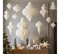 Cinnvoice 12 Pcs Christmas Large Honeycomb Hanging 3D Christmas Party Honeycomb Paper Lantern White Hanging Ornament for Xmas Home Tree New Years Party Holiday Winter Wedding Wonderland Decor
