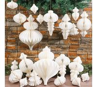 Cinnvoice 12 Pcs Christmas Large White Hanging Honeycomb Balls Jumbo 3D Paper Christmas Tree Ornaments Decorative Lantern Honeycomb Decorations for Holiday Winter Wedding Xmas Party Wonderland Decor