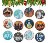 Cinnvoice 12 Pcs Christmas Nativity Scene Diamond Art Christmas Ornaments Jesus Diamond 5d Keychains DIY Painting Ornament Kits Xmas Hanging Paint Kits for Family DIY Crafts Holiday Decor Home