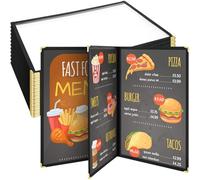 Cinnvoice 12 Pcs Restaurant Menu Covers 8.5 x 11 Inch Book Style 3 Page 6 View PVC Transparent Restaurant Menu Holder Book for Cafe Bar Hotel, Black