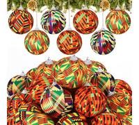 Cinnvoice 16 pcs Kente African Christmas Tree Ornaments Fabric Balls Xmas Bulbs Decorations Set Traditional African Print for Christmas Tree Kwanzaa Decor
