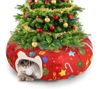 Cinnvoice 2.62ft x 2.62ft x 10.24in Christmas Cat Tunnel Bed Under Christmas Tree for Indoor Cat, Xmas Red Cute Pet Donut Tunnel with Washable Circle Cushion, Foldable Toy for Kitten(Ball)