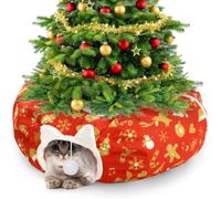 Cinnvoice 2.62ft x 2.62ft x 10.24in Christmas Cat Tunnel Bed Under Christmas Tree for Indoor Cat, Xmas Red Cute Pet Donut Tunnel with Washable Circle Cushion, Foldable Toy for Kitten(Snowflake)