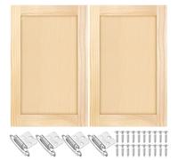 Cinnvoice 2 Pcs 14.75'' W x 23'' H Unfinished Pine Kitchen Cabinet Door Replacement with 4 Pcs Cabinet Hinges Wood Shaker Door Front Replacement for Kitchen, Bathroom, Vanity