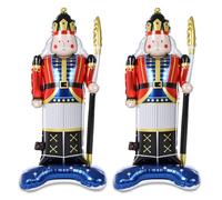 Cinnvoice 2 Pcs 47 Inch Christmas Balloons Giant Nutcracker Soldier Foil Balloons with Base Standing Nutcracker Balloon Large Decorative Foil Christmas Ornaments for Xmas Holiday Party Supplies