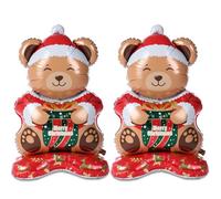 Cinnvoice 2 Pcs Christmas Balloons Giant Bear Foil Balloons with Base Standing Bear Balloon Decorative Foil Christmas Ornaments for Xmas Holiday Party Supplies