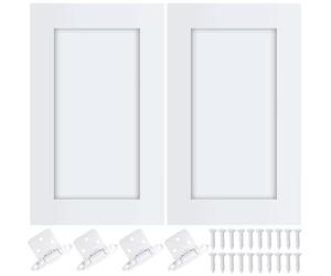 Cinnvoice 2 Pcs Pine Kitchen Cabinet Door Replacement with 4 Pcs Cabinet Hinges Wood Shaker Door Front Replacement for Kitchen, Bathroom, Vanity(White,11.7" W X 22.5" H)