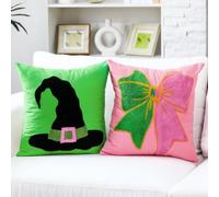 Cinnvoice 2 Pcs Pink and Green Pillow Covers Witch Embroidered Pillow Hat and Bow for Cute Birthday Gift Party Decorations