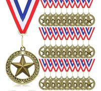 Cinnvoice 24 Pcs Gold Star Medals Bulk for Awards 2'' Winner Medals with Neck Ribbon Metal Trophy Awards Prize for Football Baseball Soccer Softball MVP Team Competitions Winner Gifts(Ears of Wheat)