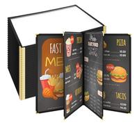Cinnvoice 24 Pcs Restaurant Menu Covers 8.5 x 11 Inch Book Style 4 Page 8 View PVC Transparent Restaurant Menu Holder Book for Cafe Bar Hotel, Black