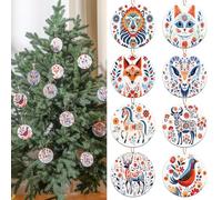 Cinnvoice 24 Pcs Scandinavian Folk Style Christmas Ornament Scandinavian Folk Ornament Bundle Swedish Norwegian Christmas Ornaments Decorative Hanging Ornaments for Xmas, 8 Styles