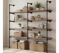 Cinnvoice 3 Pcs 5 Tier Industrial Iron Pipe Shelving Wall Mount Vintage Retro Ceiling Hung Shelf DIY Open Bookshelf Ladder Shelves for Office Living Room, 77 Tall 14 Deep (No Wood Planks Included)