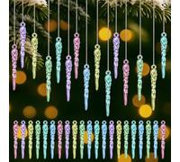 Cinnvoice 36 Pcs Pastel Candy Christmas Ornaments Mini Pastel Icicle Christmas Decoration Plastic Crystal Hanging Icicles Ornaments for Xmas Tree Winter Wedding Party Decor