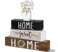 Cinnvoice 4 Pcs Farmhouse Wooden Tabletop Decor Cotton Summer Tiered Tray | Rustic Wood Block Decor, Home Sweet Home Table Centerpiece for Kitchen Decor Gift Fireplace Mantel Floating Shelf Figurines