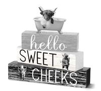 Cinnvoice 4 Pcs Funny Highland Cow Hello Sweet Cheeks Bathroom Decor Sign