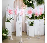Cinnvoice 4 Set Wedding Giant Butterfly and Flower Decorations with Standing Base Huge Artificial Gauze Butterfly Flower Backdrop Decorations for Wedding Birthday Bridal Shower (Pink)